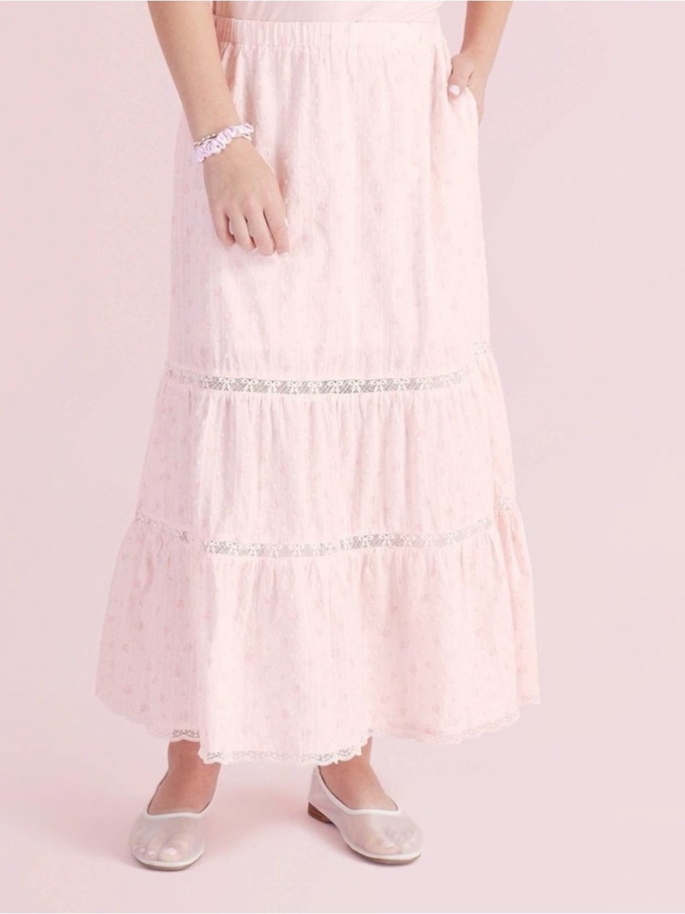 NWOT LoveShackFancy x Target Pale Pink Tiered Maxi Skirt